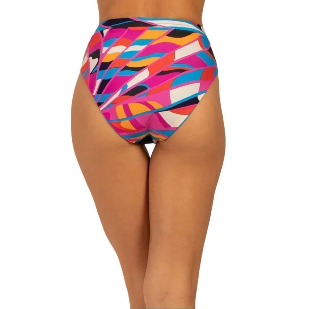 Trina Turk 3 Piece Bikini With REVERSIBLE High Waist Bottom Ruffle Top